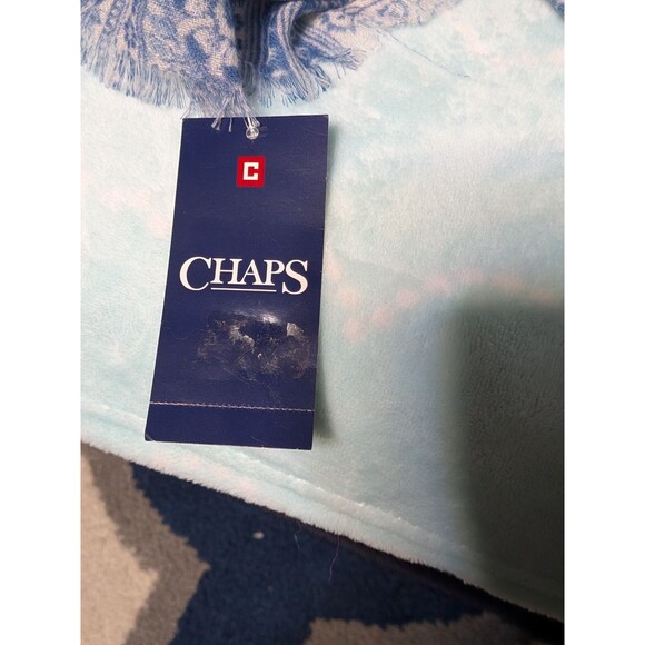 NWT CHAPS Scarf Blue White Paisley Shawl Wrap Stole 100% Polyester $38 Retail - Picture 3 of 6